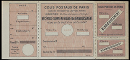 France Colis Postaux De Paris Pour Paris N° 52 Récépissé Suppl (50c-1f) Noir Sur Rose (pli Sur Le Timbre) Sinon TB Quali - Ungebraucht