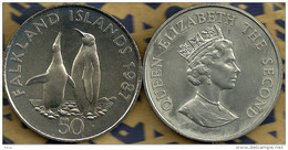 FALKLAND ISLANDS 50 PENCE KING PENGUINS BIRD  FRONT QEII HEAD BACK 1987 UNC KM25 READ DESCRIPTION CAREFULLY !!! - Malvinas