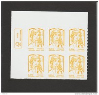 847 - 4763  De  2013  - Neuf ** - Angle De Feuille . Haut à Gauche  -  Bloc De 6 Timbres Autoadhésif  .  0.01. Jaune - 2013-2018 Marianne Van Ciappa-Kawena