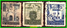 ESPAÑA LOTE  DE 3 SELLOS  DIFERENTES  AYUNTAMIENT DE   BARCELONA  AÑO 1941 - Barcellona