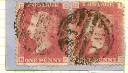 GB 1858 1d Pair On Piece (plat 91) SG 43 U #ABJ142 - Storia Postale