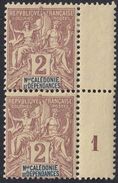 FRANCE NOUVELLE CALEDONIE -  1892 - 2 Timbres Yvert 42 Neufs MH Millésimes (num. 1) - Neufs