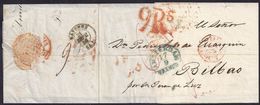 1846. AMSTERDAM TO BILBAO. PMK IN BLUE "AMSTERDAM/FRANCO". RATED "9" REALES IN RED. VERY FINE ENVELOPE.. - ...-1852 Prephilately