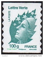 France Marianne De Beaujard Autoadhésif ** N° 606 Au Modèle 4595 - Le 100 Gr. Vert - Verso Fond Blanc - 2008-2013 Marianne De Beaujard