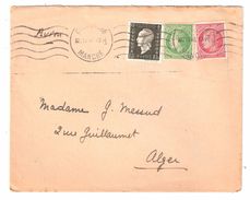 Lettre Tricolore Marianne DULAC + Ceres Mazelin Obl Mécanique Cherbourg , Manche, 2.IV 1946, Tarif Postal 3 F > Alger,TB - Postal Rates