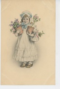 ENFANTS - LITTLE GIRL - MAEDCHEN - Jolie Carte Fantaisie Viennoise Portrait Fillette Et Fleurs - M.M. VIENNE N°238 - Children's Drawings