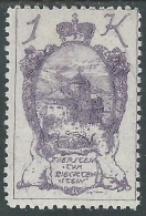 1920 LIECHTENSTEIN CASTELLO VADUZ 1 K VARIETà LINEA IN ALTO MH * - R28-3 - Errors & Oddities