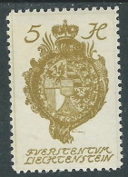 1920 LIECHTENSTEIN CASTELLO VADUZ 5 H VARIETà LINEA BIANCA MH * - R29-3 - Varietà