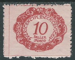 1920 LIECHTENSTEIN SEGNATASSE 10 H VARIETà DOPPIA LINEA MH * - R29-3 - Varietà