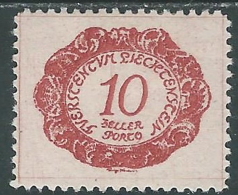 1920 LIECHTENSTEIN SEGNATASSE 10 H VARIETà LINEA SOTTO O DI PORTO MH * - R29-6 - Abarten