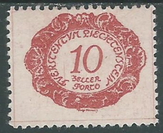 1920 LIECHTENSTEIN SEGNATASSE 10 H VARIETà LINEA SU F DI FURSTEN MH * - R29-8 - Plaatfouten