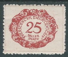 1920 LIECHTENSTEIN SEGNATASSE 25 H VARIETà CORNICE ROTTA A DESTRA MH * - R30-8 - Varietà