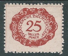 1920 LIECHTENSTEIN SEGNATASSE 25 H VARIETà CORNICE ROTTA SOPRA LIECH MH * - R28 - Variétés