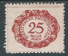 1920 LIECHTENSTEIN SEGNATASSE 25 H VARIETà LINEA SOTTO 5 DI 25 MH * - R29-10 - Errores & Curiosidades