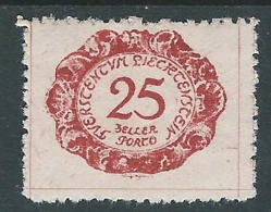 1920 LIECHTENSTEIN SEGNATASSE 25 H VARIETà LINEA VICINO 5 DI 25 MH * - R30-2 - Variétés