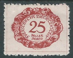 1920 LIECHTENSTEIN SEGNATASSE 25 H VARIETà PUNTO DENTRO 2 DI 25 MH * - R30 - Errores & Curiosidades