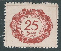 1920 LIECHTENSTEIN SEGNATASSE 25 H VARIETà PUNTO SOTTO I DI STEIN MH * - R29-8 - Variétés