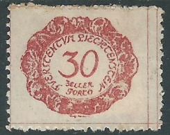 1920 LIECHTENSTEIN SEGNATASSE 30 H VARIETà DOPPIA LINEA MH * - R29-6 - Variétés