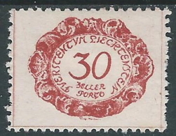 1920 LIECHTENSTEIN SEGNATASSE 30 H VARIETà LETTERA T DI PORTO MH * - R30-9 - Variétés