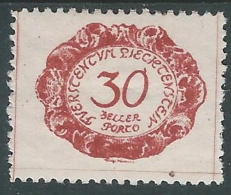 1920 LIECHTENSTEIN SEGNATASSE 30 H VARIETà PUNTO ATTACCATO 0 DI 30 MH * - R30-7 - Variétés