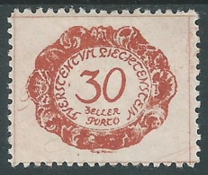 1920 LIECHTENSTEIN SEGNATASSE 30 H VARIETà PUNTO VICINO ST MH * - R30-5 - Varietà