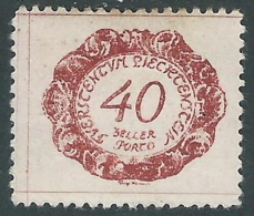 1920 LIECHTENSTEIN SEGNATASSE 40 H VARIETà SOTTO 4 DI 40 MH * - R30-3 - Errors & Oddities