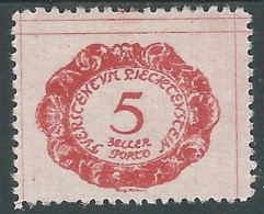 1920 LIECHTENSTEIN SEGNATASSE 5 H VARIETà DOPPIA LINEA MH * - R30 - Plaatfouten