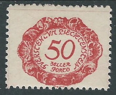 1920 LIECHTENSTEIN SEGNATASSE 50 H VARIETà CORNICE ROTTA A SINISTRA MH * - R30 - Varietà