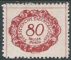 1920 LIECHTENSTEIN SEGNATASSE 80 H VARIETà LINEA MANCANTE MH * - R30-2 - Plaatfouten