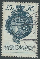 1920 LIECHTENSTEIN USATO CASTELLO VADUZ 15 H VARIETà LINEA BLU - R28-2 - Variétés