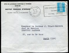 NOUVELLE CALEDONIE - SERVICE N° 8 / SUR LETTRE AVION DE NOUMEA LE 2/2/1962 POUR PARIS - TB & RARE - Service