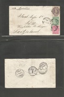 Australia. 1883 (26 Feb) Tasmania - Switzerland, Bilsegg (8-9 Apr) Multifkd Envelope, Mixed Issues QV 6d Lilac + 1d + 2d - Andere & Zonder Classificatie