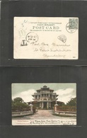 Burma. 1905 (Oct 16) Penang, Malaysia - MANDALAY (25 Oct) St. Stln 1c Grey Fkd Ppc + Taxed + Green Oval "MANDALAY / 25 O - Birmania (...-1947)