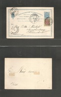 D.W.I.. 1895 (21 Dic) Christiansted - Germany, Munich (9 Jan) Via St. Thomas (22 Dic) Zone Blue Stat Card + 1 Ore Adtl C - Antillen