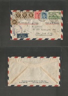 Egypt. 1944 (29 Apr) APO 24. Prepaid Postage GB + Egypt Mixed Air Multifkd Cds + Censor WWII Panam Clipper To USA, NYC.  - Andere & Zonder Classificatie