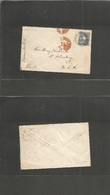 German Levant. 1876 (28 Dec) Constantinopel - USA, St. Johnsburg, VT. Single 20 Pf Blue Tied Cds  Fkd Envelope + New Yor - Other & Unclassified