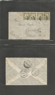 German Col-Samoa. 1907 Apia - Germany, Darmstadt. (16 Feb 1908) Fkd Comercial Envelope 5 Pg Green (x4) Cancelled At TONG - Autres & Non Classés