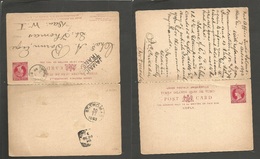 Bc - Turks & Caicos. 1893 (7 Oct) Junho Island - Saint Thomas DWI (10 Nov) Doble Red 1d Stationary Card Via Jamaica (26  - Autres & Non Classés
