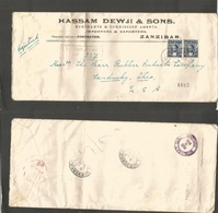 Bc - Zanzibar. 1923 (July 4) GPO - USA, Sandusky, OH. (2-3 Aug) Via NY. Regisered Multifkd Env 20c Blue (x2) Cds + R-cac - Autres & Non Classés