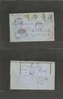 Italy. 1865 (15 May) Messina - USA, NYC. EL Full Text Fkd King Emmanuel 20c Light Blue (x4) Incl Pair Tied Dots Square + - Zonder Classificatie