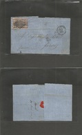 Italy Papal States. 1867 (25 Aug) Roma - France, Fernez (1-2 Sept) EL Fkd 5 Baj Pink Long Pair, Cancelled Grill, Large M - Unclassified