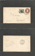 Liberia. 1907 (March 23) Harper - Germany, Dresden (17 April) 3c Brown Statenv + Ovptd Adtl. Elephant Issue, Cds + Arriv - Liberia