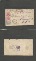 Luxembourg. 1877 (24 August) Luxembourg Station - USA, Cincinnati, OHIO. Registered Multifkd Envelope Bearing 10c Grey B - Sonstige & Ohne Zuordnung