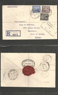 Malaysia. 1939 (1 Nov) KL - Canada, Westnout QUE (25 Dec, Christmas Day) Registered Multifkd Env + Censor Cachet + Tied  - Maleisië (1964-...)