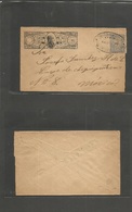 Mexico - Stationery. 1896 (18 Julio) Express Hidalgo 10c Black Diagonal Lines Wmk Paper 5c Blue Military Issue Stat Env  - Mexico