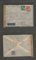 Dutch Indies. 1942 (28 Jan) Batavia - South Africa, Dueban. Via Egypt. Air Fkd Env + Egypt Control + Depart Censor Label - Indonésie