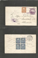 Nicaragua. 1906 (Feb 14) Granada - Germany, Rudolstadt ITH (24 March) Registered Provisional Ovptd 5c / 10c Lilac + 5 Ad - Nicaragua