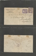 Nicaragua. 1908 (Mayo) OFICIAL Overprinted Issue. Managua - UK, Manchester Via Granada (16 Mayo) Fkd Env (x2) Stamps YEL - Nicaragua