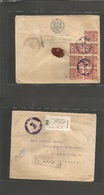 Nicaragua. 1911 (Dic 13) Managua - France, Paris, Registered Reverse Multifkd Provisional Overprinted Usage Block Of 7,  - Nicaragua