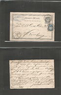 Norway. 1883 (9 April) Christania - Germany, Hamburg (19 Apr) 5 Ore Grey Stat Card + Adtl, Cds. Fine Early Nice Item. - Other & Unclassified